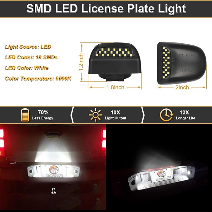 LED License Plate Light tag lamp Assembly For 1999-2013 Chevy Silverado GMC Sierra 1500 2500 3500 Avalanche Suburban Tahoe Yukon Black housing 6000K White, Pack of 2