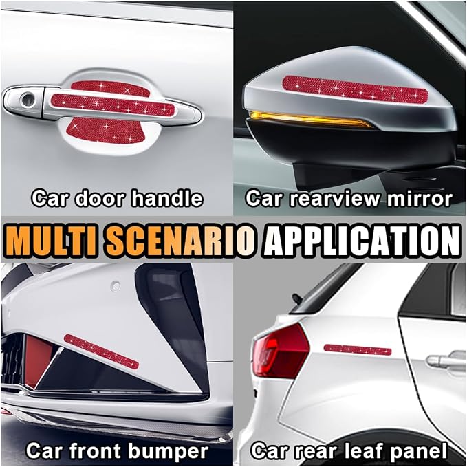 JOYCOURT 10PCS Bling Car Door Handle Anti-Scratch Sticker, Red | Universal Car Door Handle Cup Protective Cover, Adhesive Door Bowl Sticker, Shiny Rhinestone Auto Decor Accessories for Women
