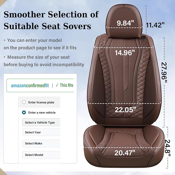 Coverado Car Seat Covers, Front Seat Cover 2-Pack, Faux Leather Waterproof Seat Covers, Car Seat Protectors,Driver Seat Covers Automotive Seat Covers Accessories Universal Fit Most Vehicles Coffee