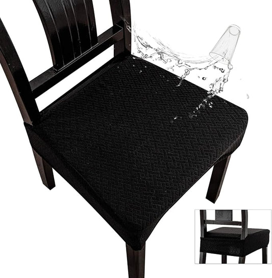 Genina Waterproof Seat Covers for Dining Room Chair Covers Waterproof Dining Chair Covers (4 PCS-Rear-Covered, Black)