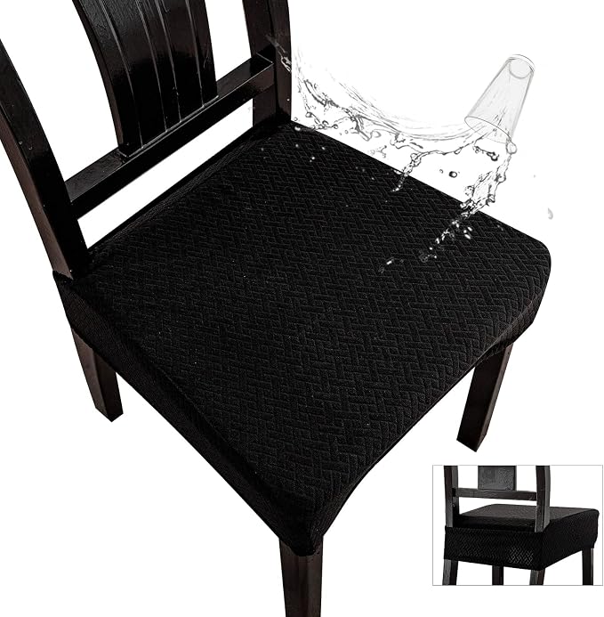 Genina Waterproof Seat Covers for Dining Room Chair Covers Waterproof Dining Chair Covers (2 PCS-Rear-Covered, Black)