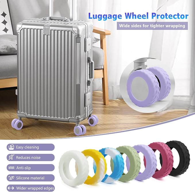 UMUST 16Pcs Luggage Wheel Covers,Silicone Cover for 2-2.4'' Suitcase Spinner Wheel, Upgrade Carry On Luggage Wheels Protector,Essential Travel Accessories (Purple)
