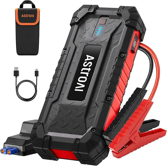 AstroAI S8 Ultra Car Jump Starter, 4000A Safe 12V Battery Booster Pack (All Gas/12L Diesel), Portable Jump Box with Smart Jumper Cables, Type-C/USB, Flashlight, Rugged Protection & Storage Bag, Red