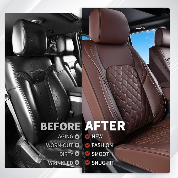 Huidasource Ford F150 F250 Custom Seat Covers, Full-wrap Car Seat Protector Fit for Ford F150 2015-2026&F250 F350 F450 2017-2026 All Cab XL XLT Lariat King Ranch Platinum(Front Pair/Coffee)