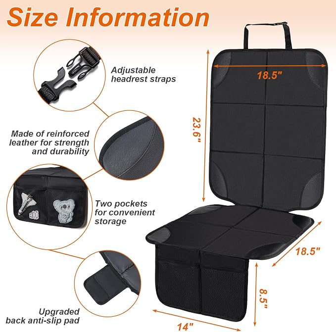 2Pack Car Seat Protector,Slip Backing,Waterproof 600D Fabric Car Seat Cover | Child Car Seat Protector with 2 Mesh Storage Pockets，Thickest Padding for Baby、Pet and All Types of Cars—Universal Size