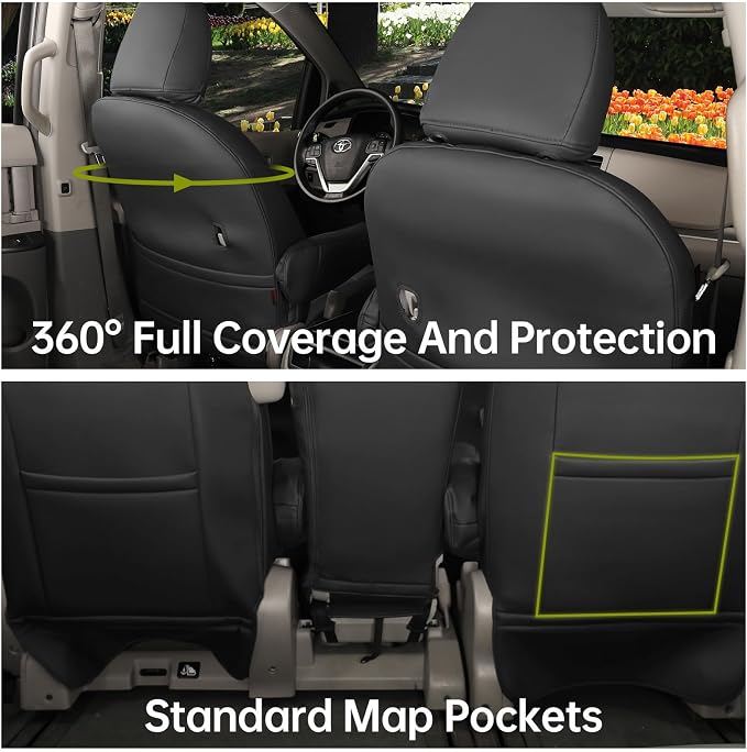 coverdream Sienna Leather Car Seat Covers Custom Fit for 2011-2020 Toyota Sienna SE,LE,XLE,SE Premium,XLE Premium,8-Seater,Full Coverage,Airbag Compatible Auto Seat Protector (Full Set,Black)