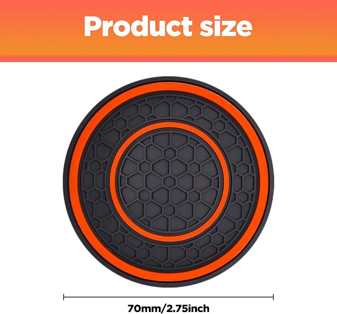 2 PCS Universal Car Cup Coasters, Non-Slip Anti Dust Mats, 2.75 Inch, Suitable for Most Car Interior (Orange)