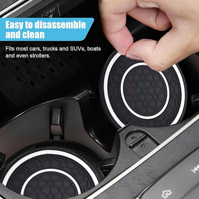 2PCS Car Cup Holder Coasters, 2.75 Inch Auto Non-Slip Anti Dust Cup Mats, Console Cup Holder Insert Coaster Auto Insulated Mats, Universal Interior Accessories for Most Cars (White)