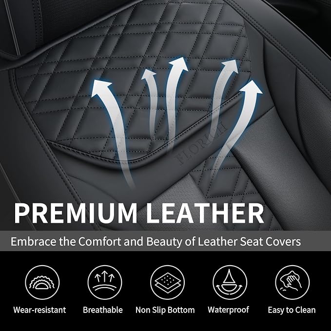 FLORICH Seat Covers, Front Seat Covers 2 PCs, Automotive Seat Cover for Cars, Luxury Leather Universal Seat Cover Accessories Fit for Most Cars SUV Truck Sedans(Black)