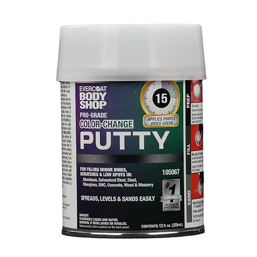 Evercoat Body Shop 105067 Pro-Grade Color-Change Putty for Filling Minor Dings, Scratches and Low Spots in Aluminum, Fiberglass & More, Easy Mix Hardener Included 13 Fl Oz.