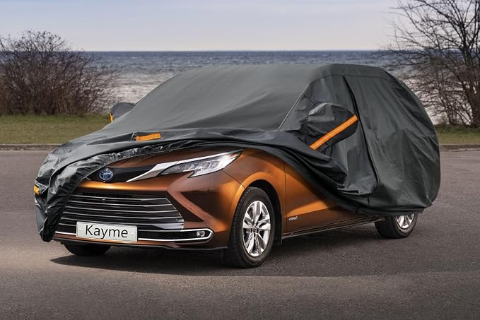 Kayme 7 Layers Car Cover Custom Fit for Toyota Sienna Minivan (1997-2025) Waterproof All Weather for Automobiles, Outdoor Full Cover Rain Sun UV Protection.Black