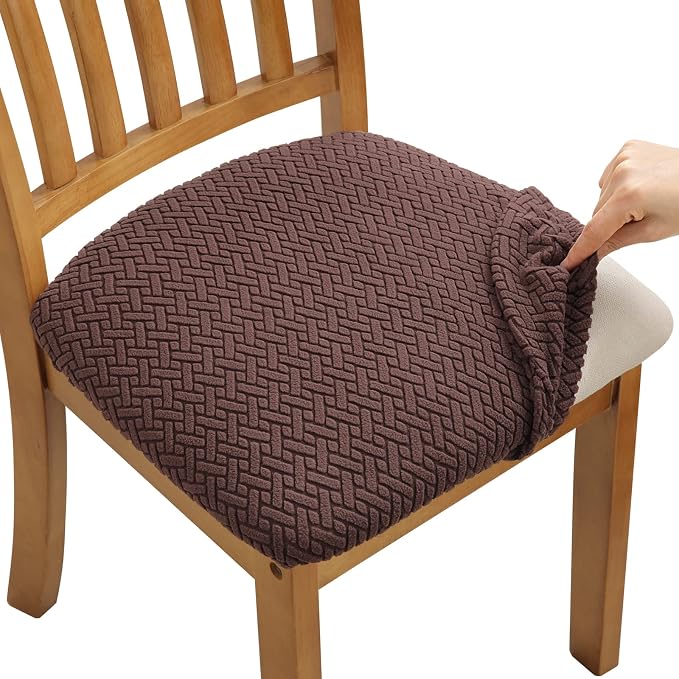 Fuloon Stretch Seat Cushion Covers 6 PCS, Washable Chair Seat Slipcover Chair Cover Dining Room for Hotel, Ceremony, Banquet Wedding Party (Chocolate, 6)