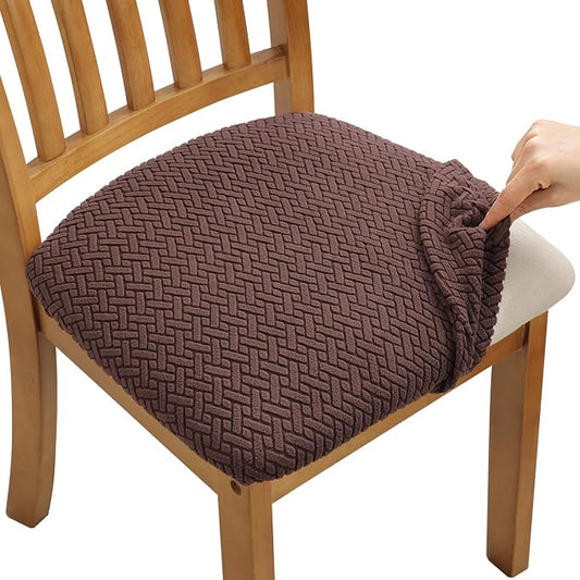 Fuloon Stretch Seat Cushion Covers 6 PCS, Washable Chair Seat Slipcover Chair Cover Dining Room for Hotel, Ceremony, Banquet Wedding Party (Chocolate, 6)
