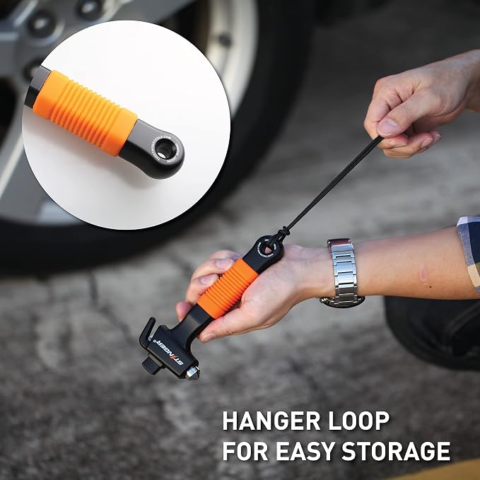 Stinger Super Duty Car Emergency Escape Tool - Hardened Carbon Steel Safety Hammer, Spring-Loaded Window Breaker, Razor-Sharp Seat Belt Cutter, Life-Saving Rescue Tool (Orange and Orange)