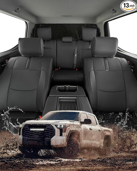 Full Set car seat Covers for Toyota Tundra 2022-2026,Faux Leather Waterproof Pickup seat Covers Custom fit for Toyota Tundra Accessories, for Truck seat Covers 2022 2023 2024 2025 2026 SR SR5