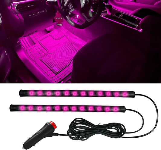 Car LED Strip Light, Car Interior Light, 12V 24 LED Under Dash Atmosphere Lights with Cigarette Lighter Port, Auto Atmosphere Under Dash Lighting for Vehicles (Pink Purple, Cigarette Lighter)