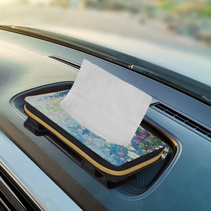 Blue Floral Sun Visor Tissues Box Cover for Car PU Leather Premium Car Tissue Box Holder Universal Napkin Holder