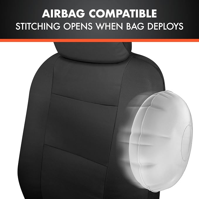 BDk Faux Leather Car Seat Cover Full Set - Front & Rear Split Bench Black Seat Covers For SUV & Truck Seat Covers, Airbag Compatible - Interior Protective Seat Covers for Car Seats & Car Accessories