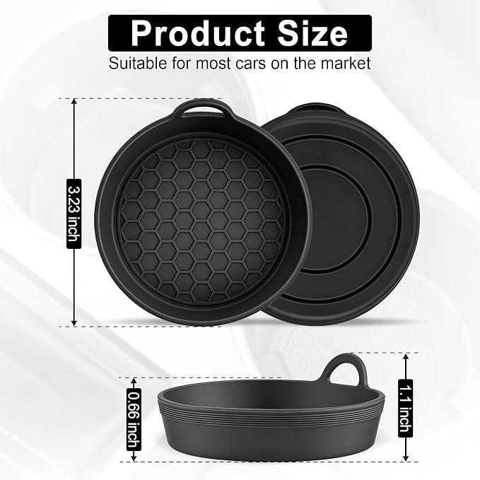 SINGARO Car Cup Holder Coaster, 4PCS Silicone Cup Holder Insert, Universal Non-Slip Cup Holders, Car Interior Accessories for Women and Man, Black