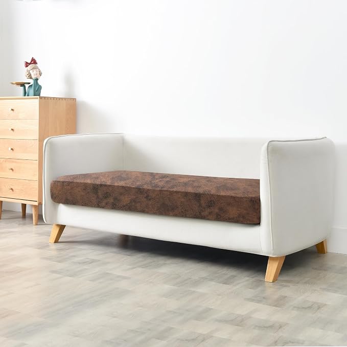 Yates Home PU Leather Couch Sofa Cushion Slipcover Elastic Chair Seat Covers Loveseat Slip Cover for Seater Replacement in Living Room（X-Large, Brown