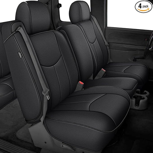 AOMSAZTO Truck Seat Covers for 1999-2006 Chevy Silverado GMC Sierra 1500 Premium Faux Leather, 1:1 Custom Fit, Airbag Compatible,Truck Seats Cover Full Set Black