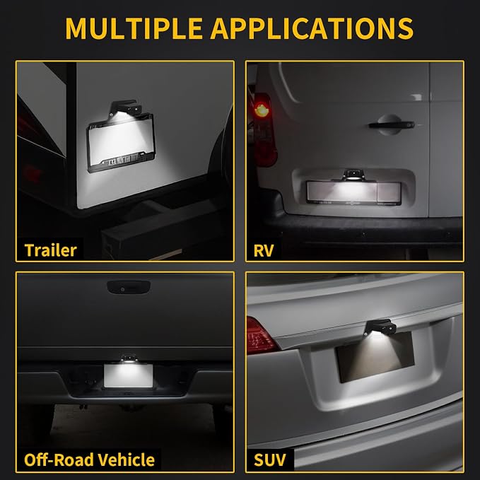 LED License Plate Light with Steel Bracket, Waterproof 12V Universal Trailer Tag Lamp for Truck RV Boat Utility Vehicle Semi Truck, DOT Compliant, ABS Housing, Submersible Design