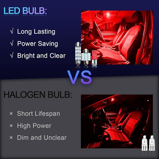 NTNEV 24PCS LED Interior Replacement Bulbs, Interior Car Lights, Dome Light LED Car Bulb Kit Set T10 31 mm 42 mm, Used for Map Dome Lights and License Plate Courtesy Lights Accessories (Red)
