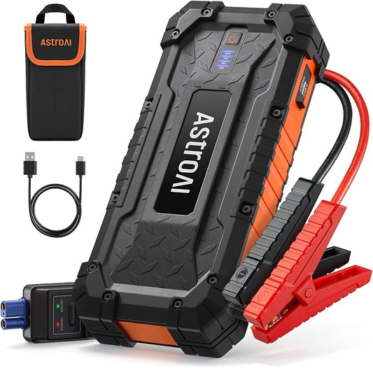 AstroAI S8 Ultra Car Jump Starter, 4000A Safe 12V Battery Booster Pack (All Gas/12L Diesel), Portable Jump Box with Smart Jumper Cables, Type-C/USB, Flashlight, Rugged Protection & Storage Bag, Orange