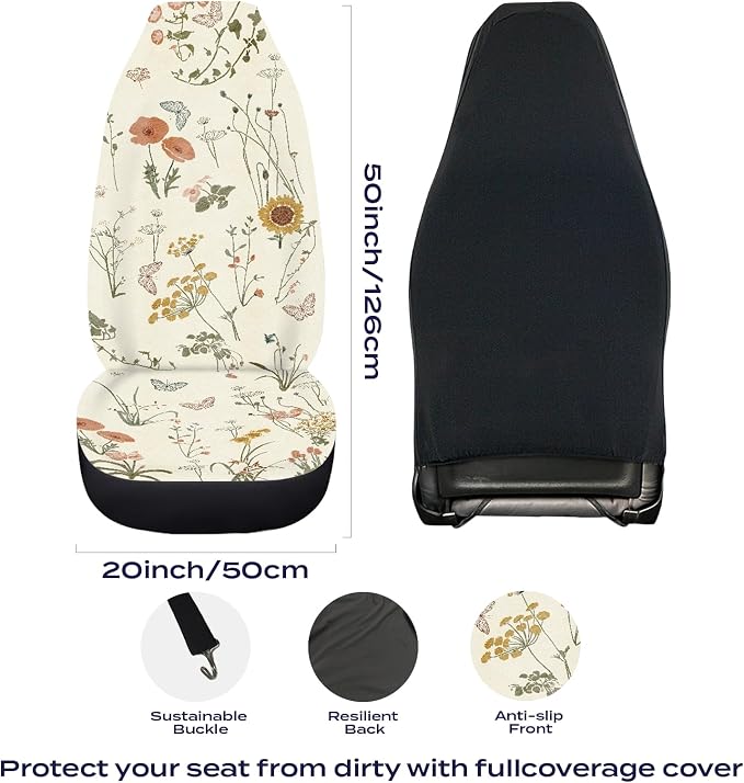 Boho Car Seat Covers Cute - 2PCS Waterproof Front Seat Covers with Car Drying Towel, Airbag Compatible, Universal Fit for Most Vehicle Car Seat Protector for Women SUV Sedans Truck