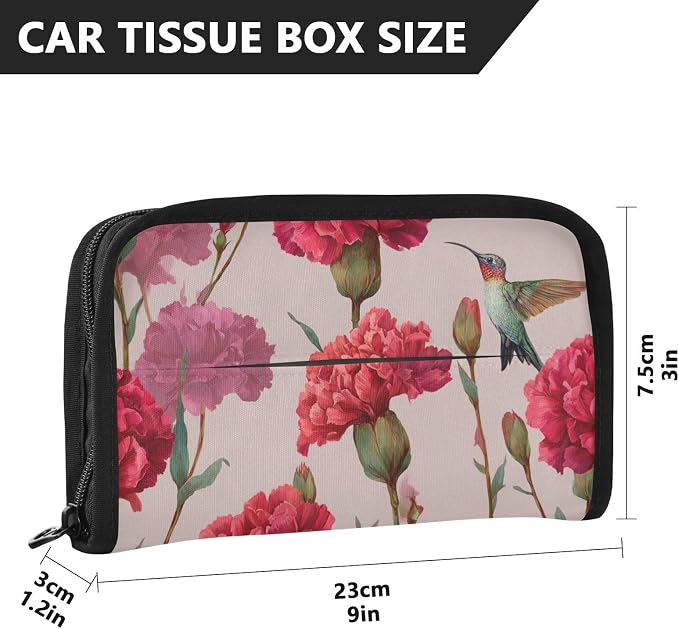 Red Carnation Hummingbird Car Tissue Holder Durable Napkin Holder Hanging Tissue Holders Case Car Tissues Bag for Sun Visor Seat Back Universal Auto