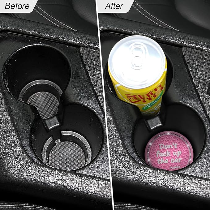 2 Pack Bling Car Coasters for Cup Holder, Crystal Rhinestone 2.75 in Cup Holder Coaster, Silicone Anti-Slip Insert Cup Mats for Women, Interior Accessories Universal for Most Cars (Pink)