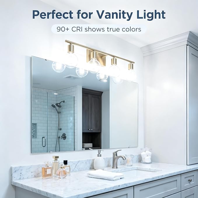 G25 LED Globe Light Bulbs, 60W Equivalent 500 Lumens, E26 Base Dimmable 5000K Daylight, CRI 90+ Edison Vanity Light Bulbs for Bathroom Mirror, Bedroom, Kitchen, Clear Glass, 6 Pack