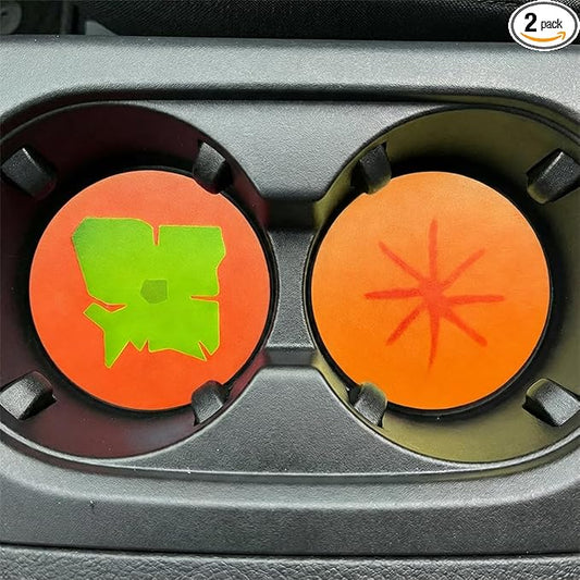 2PCS Fruit Pattern Car Cup Coasters, Cute Drink Insert Coaster, Non-Slip Car Cup Holder Coaster, Automotive Interior Accessories Water Bottle Holder Pad for Most Vehicles (Orange)