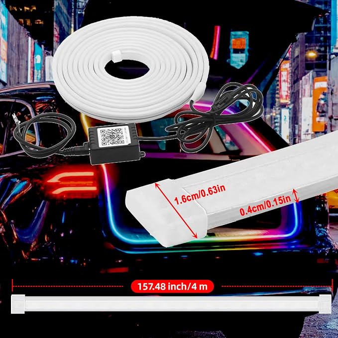 Dynamic Flowing Car Trunk Light Strip 4M/13.12ft RGB Neon Trunk led Light | Waterproof 12V Auto On/Off Cuttable Trunk LED Light Strip Flexible Silicone Ambient Lighting