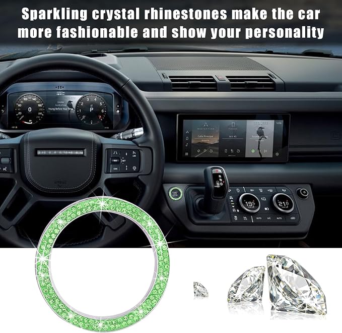 Kewucn Bling Crystal Double Rhinestone Car Engine Start Decoration Ring, Sparkling Push Start Button Sticker, Key Ignition & Knob Ring Decoration, Bling Car Interior Accessory (Light Green)
