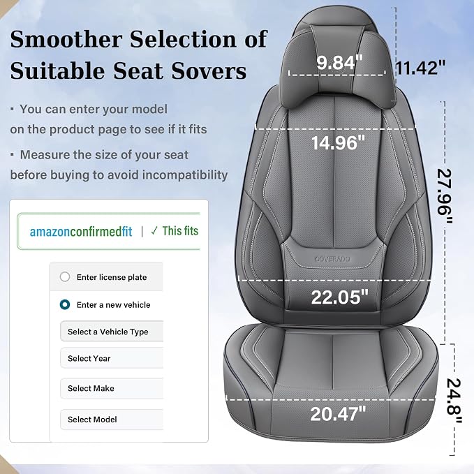 Coverado Car Seat Covers, Seat Covers for Cars, Waterproof Leather Auto Seat Protectors, Leather Car Seat Cushion, Car Interiors Accessories Universal Fit for Most Cars