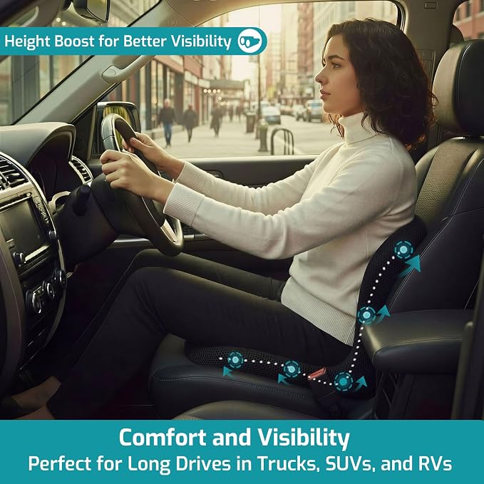 Trucker Seat Cushion, Thick Car Seat Cushions with Lumbar Support Pillow, Ergonomic L-Shaped Orthopedic Memory Foam for Long Driving Lower Back Pain Sciatica Relief Gift for Drivers (Black+Mesh cloth)