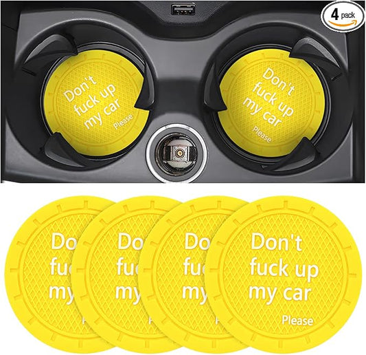 8sanlione Car Cup Coaster, 4Pcs 2.75 Inch Auto Cup Holder Insert Coasters, Non-Slip Waterproof Embedded Drink Mat, Automotive Interior Accessories for Men and Women (D Yellow/4PCS)