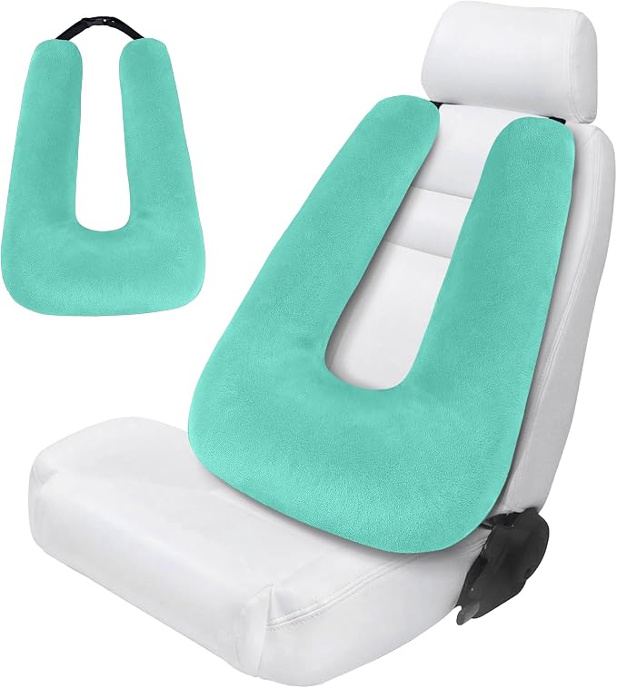 Travel Pillow,Car Pillow for Kids on Road Trip,Head and Neck Support,Green | Car Travel Essentials Sleeping Pillow for Kids and Adults with Adjustable Strap,Plush Faux Fur, High-Resilience PP Cotton