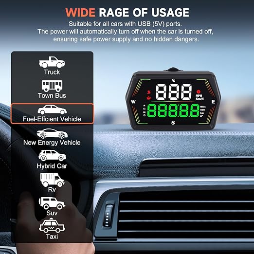 G21 GPS Heads Up Display for Cars,Real-Time Digital Gauge Speedometer,Overspeed Alarm, Fatigue Driving Reminder,Automatic Photosensitive,360-degree Adjustable Rotating Bracket,for All Vehicle