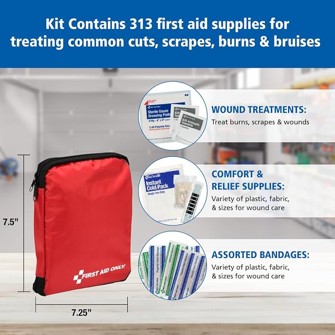 First Aid Only 313 Piece Home & Go Emergency First Aid Kit (91081)