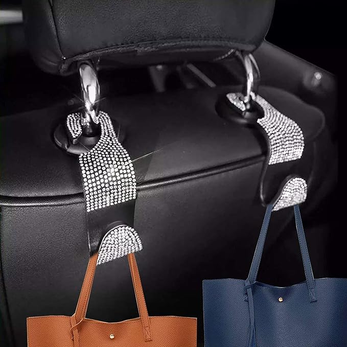 Bling Rear View Mirror Car Accessories, Sparkling Diamond Rear View Mirror Cover with 2 PCS Universal Car Hooks, Cute Car Bling Accessories for Women