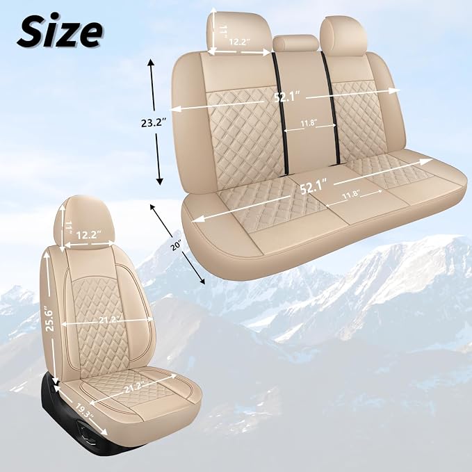 HChengkikz Front Car Seat Cover, Waterproof Nappa Leather (Beige) | Breathable, Airbag compatible, Easy to Install, Universal Fit for Most Cars, Sedans, SUVs, Vans, Trucks