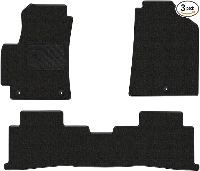 Carpet Floor Mats for Kia Seltos 2021-2024 2025 2026 - All Weather Floor Liners 1st and 2nd Row Seltos Accessories Anti-Slip Back Car Mats, Black, 3 PCS
