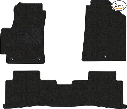 Carpet Floor Mats for Kia Seltos 2021-2024 2025 2026 - All Weather Floor Liners 1st and 2nd Row Seltos Accessories Anti-Slip Back Car Mats, Black, 3 PCS