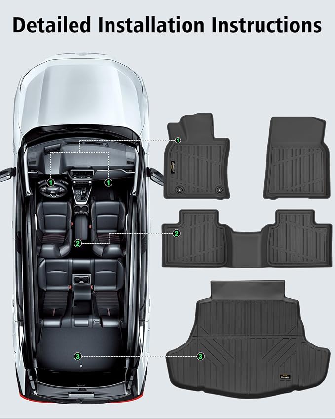 Floor Mats Custom for Toyota Camry 2025 (Include Hybrid) | All Weather TPE Rubber Floor Liners, Cargo Liner Full Set for Camry Accessories, Black