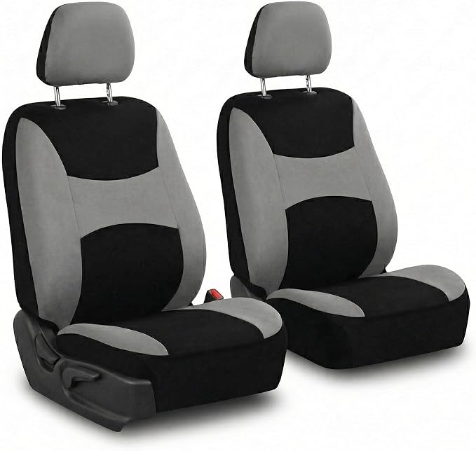 FH Group Universal Car Seat Covers Front Set for SUV Truck Sedan Vans | Waterproof All-Purpose Cloth Seat Cover Set Airbag Compatible Washable Split Bench Protector Interior Upgrade - Gray