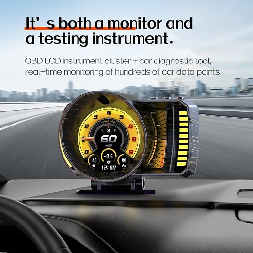 wiiyii obd2 Gauge Display,Heads up Display for Cars,Speedometer for Car with Gesture Recognition,Multiple Alarm Functions,Monitor Speed/Voltage/Water Temp/Turbo,Car HUD Heads up Display Plug & Play