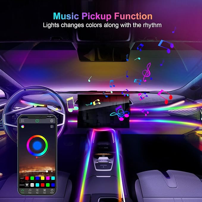 Acrylic 6 in 1 Car LED Lights Interior, RGB Ambient Lighting Car with 584 LEDs, 16 Million Colors, APP & Remote Control, Music Sync Interior Ca r Lights for Women Men