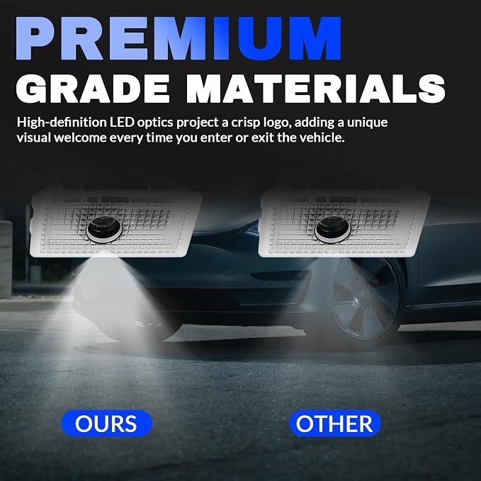 4 Pack Logo Puddle Lights Compatible - Model 3 Y S X HD Door Logo Projector Lights with Extension Cable for Secure Fit Ultra Bright Never Fade Welcome Lamp Car Accessories Only Letters